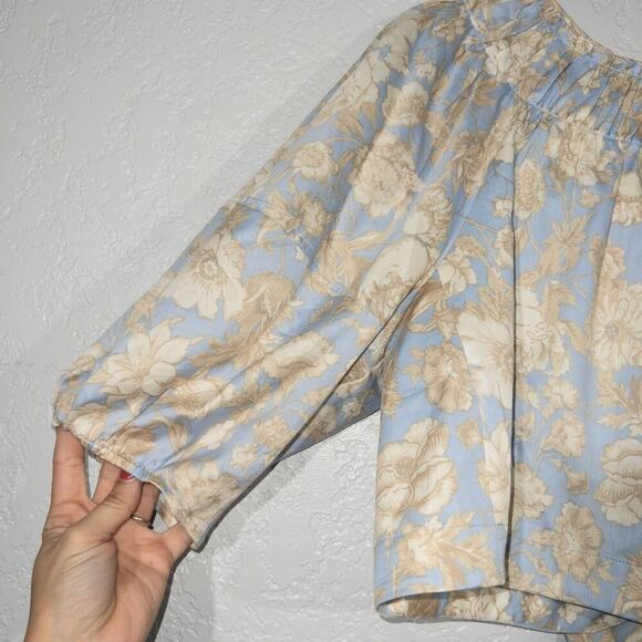 New Rebecca Taylor Blue Sky‎ Satin Leaf Floral Open Back Top Size 8 - Picture 3 of 12
